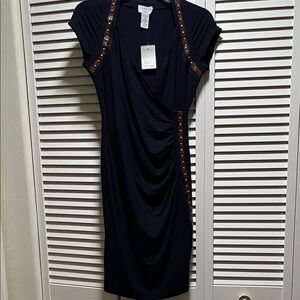 Carmen Marc Valvo Navy Mini Dress with Brown Accents